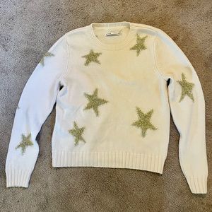 Alice + Olivia white wool sweater with gold stars medium